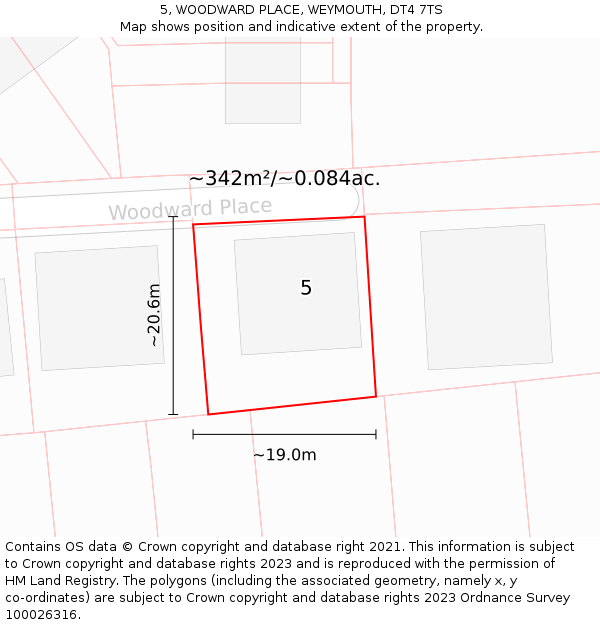 5, WOODWARD PLACE, WEYMOUTH, DT4 7TS: Plot and title map