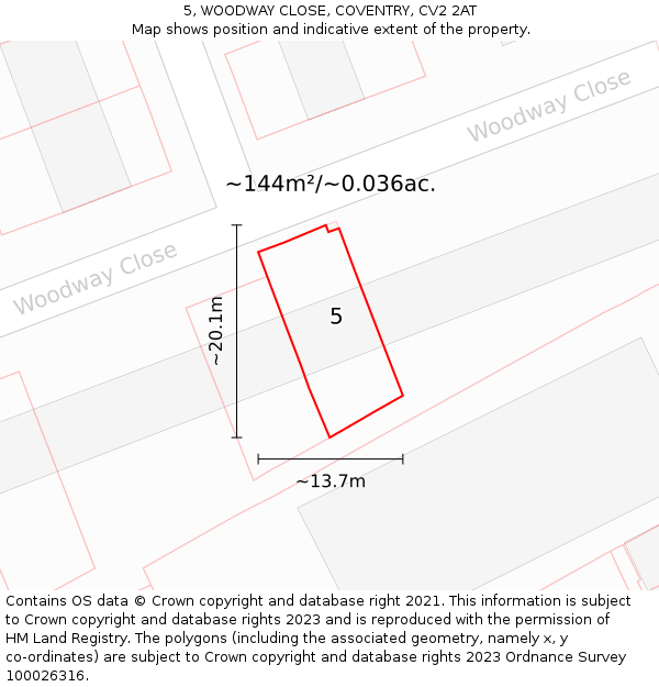 5, WOODWAY CLOSE, COVENTRY, CV2 2AT: Plot and title map