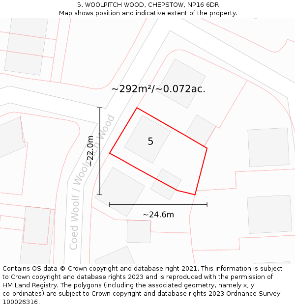5, WOOLPITCH WOOD, CHEPSTOW, NP16 6DR: Plot and title map