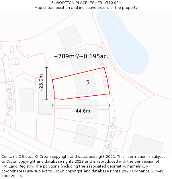 5, WOOTTON PLACE, ESHER, KT10 9FH: Plot and title map