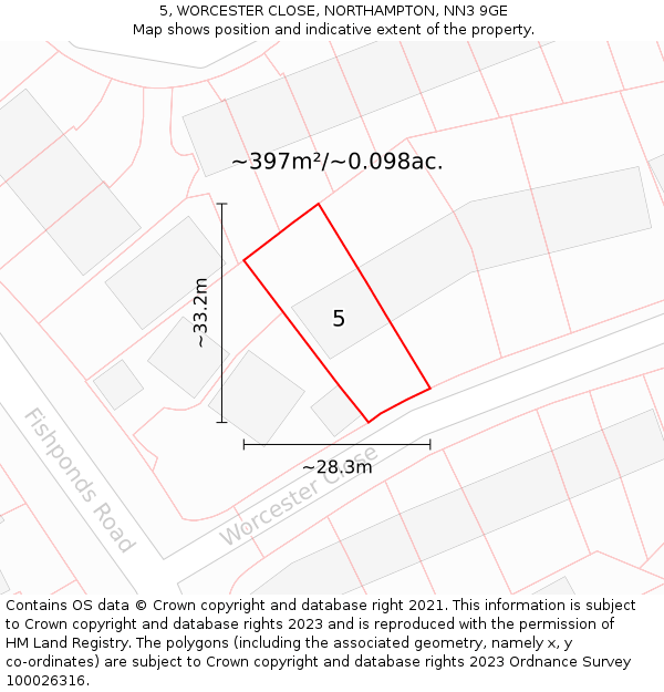 5, WORCESTER CLOSE, NORTHAMPTON, NN3 9GE: Plot and title map