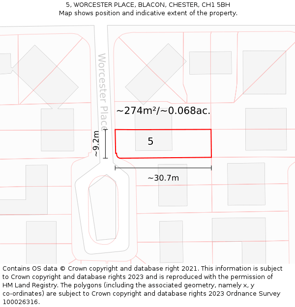 5, WORCESTER PLACE, BLACON, CHESTER, CH1 5BH: Plot and title map