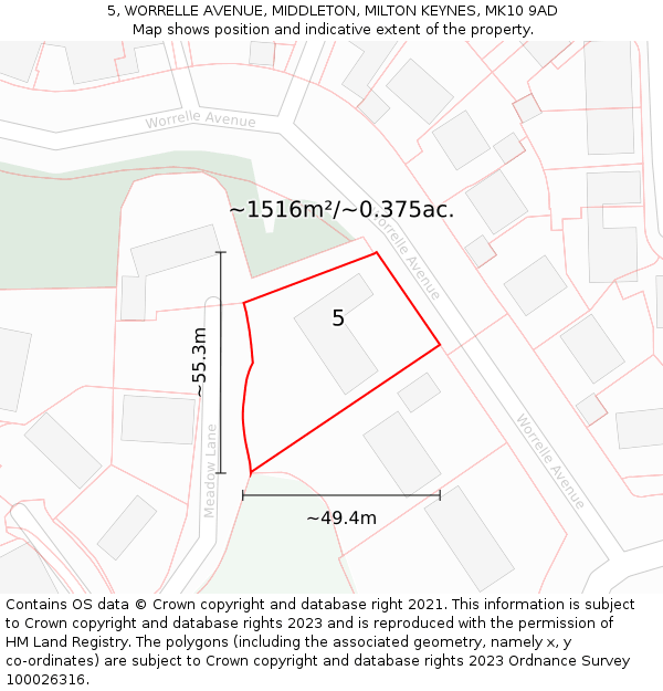 5, WORRELLE AVENUE, MIDDLETON, MILTON KEYNES, MK10 9AD: Plot and title map