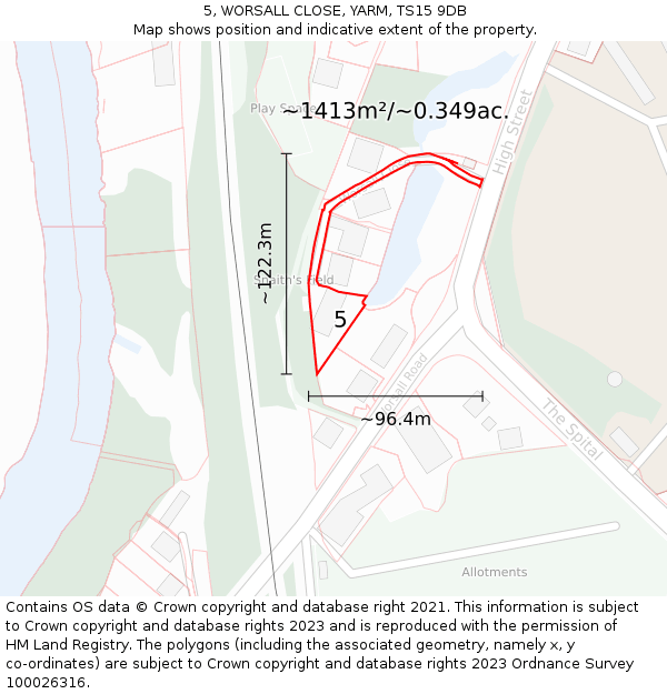 5, WORSALL CLOSE, YARM, TS15 9DB: Plot and title map