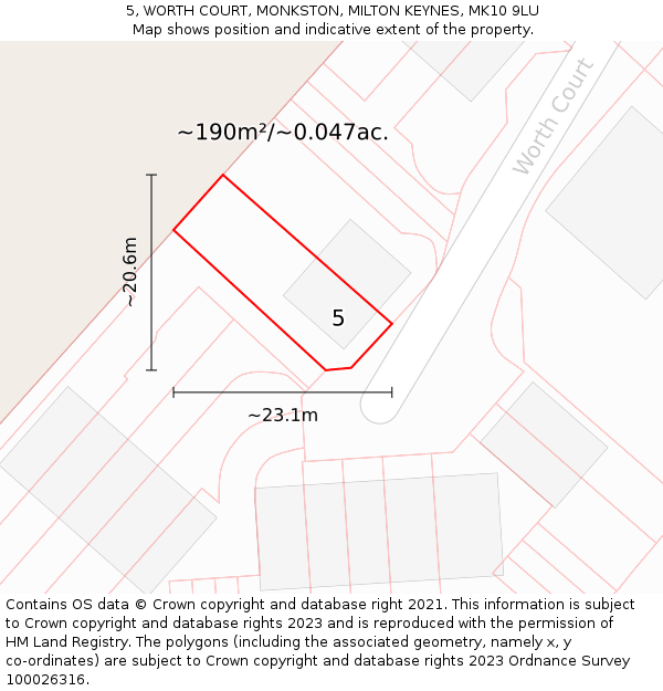 5, WORTH COURT, MONKSTON, MILTON KEYNES, MK10 9LU: Plot and title map