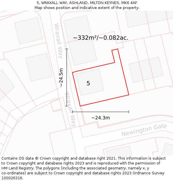 5, WRAXALL WAY, ASHLAND, MILTON KEYNES, MK6 4AF: Plot and title map