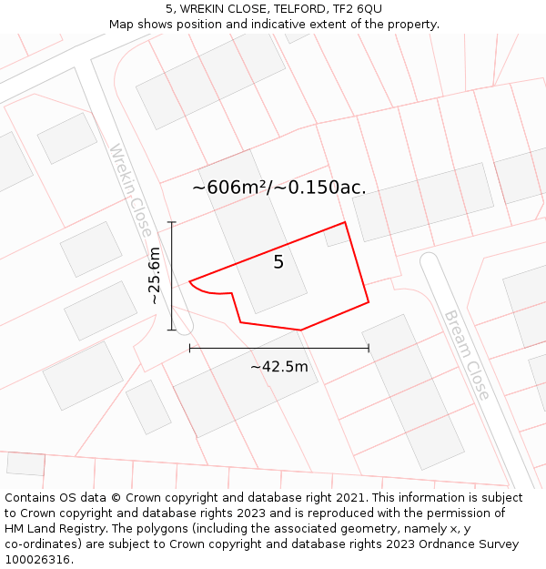 5, WREKIN CLOSE, TELFORD, TF2 6QU: Plot and title map