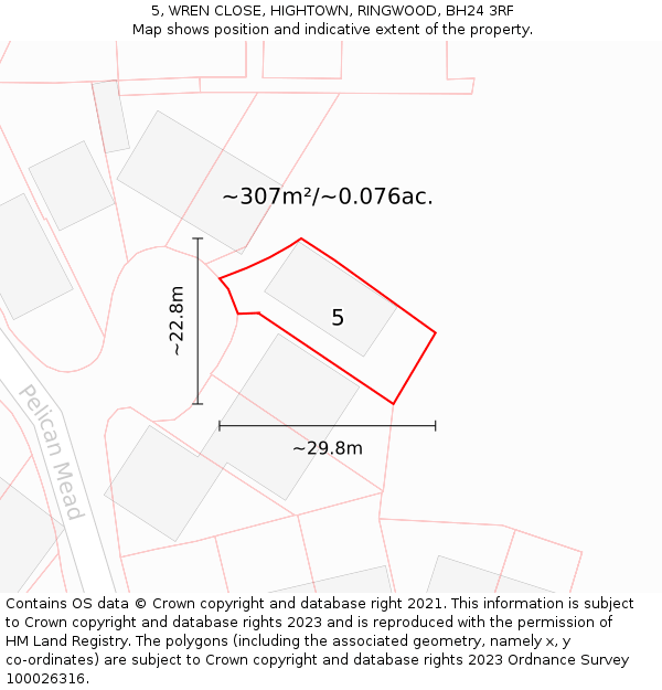 5, WREN CLOSE, HIGHTOWN, RINGWOOD, BH24 3RF: Plot and title map