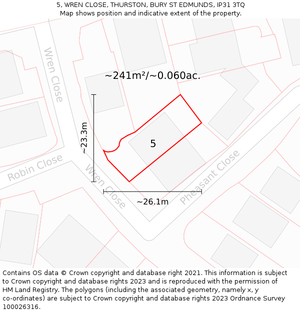 5, WREN CLOSE, THURSTON, BURY ST EDMUNDS, IP31 3TQ: Plot and title map