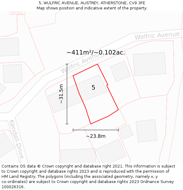 5, WULFRIC AVENUE, AUSTREY, ATHERSTONE, CV9 3FE: Plot and title map