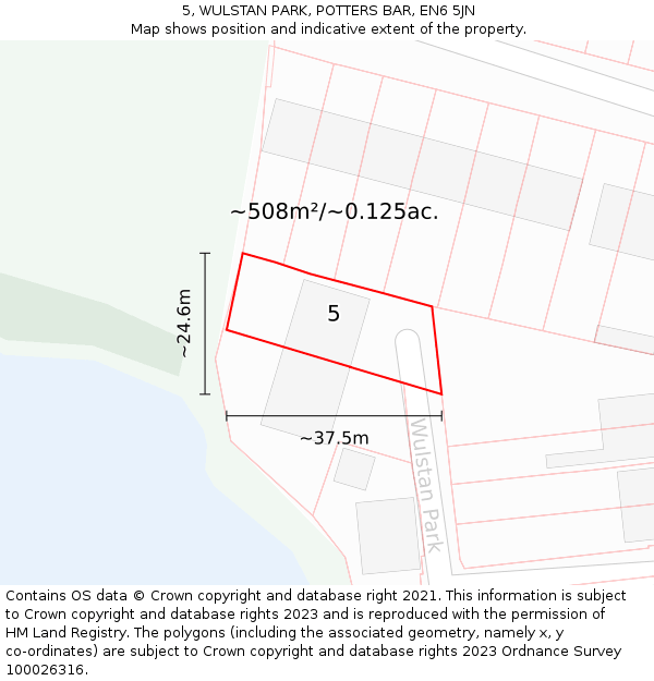 5, WULSTAN PARK, POTTERS BAR, EN6 5JN: Plot and title map