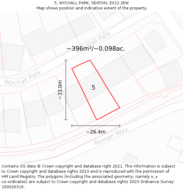 5, WYCHALL PARK, SEATON, EX12 2EW: Plot and title map