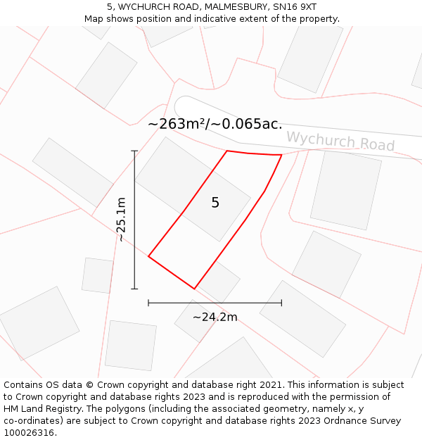 5, WYCHURCH ROAD, MALMESBURY, SN16 9XT: Plot and title map