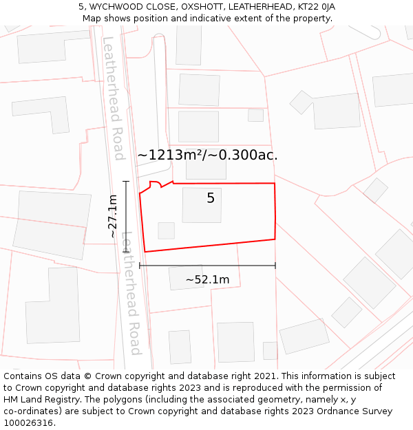 5, WYCHWOOD CLOSE, OXSHOTT, LEATHERHEAD, KT22 0JA: Plot and title map