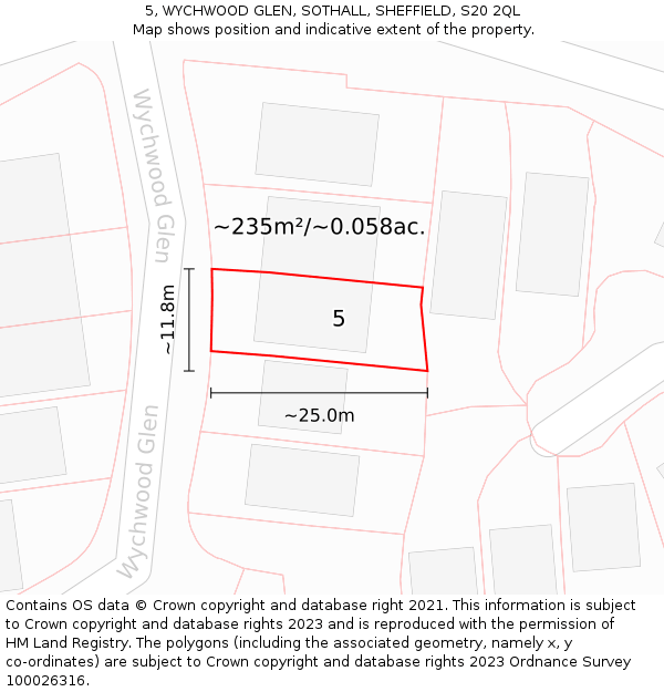 5, WYCHWOOD GLEN, SOTHALL, SHEFFIELD, S20 2QL: Plot and title map