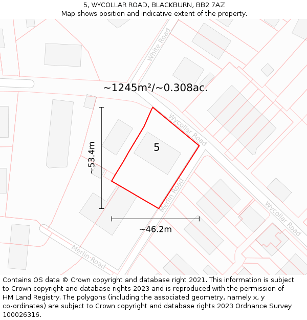 5, WYCOLLAR ROAD, BLACKBURN, BB2 7AZ: Plot and title map