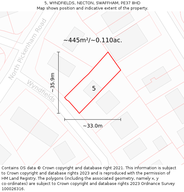 5, WYNDFIELDS, NECTON, SWAFFHAM, PE37 8HD: Plot and title map