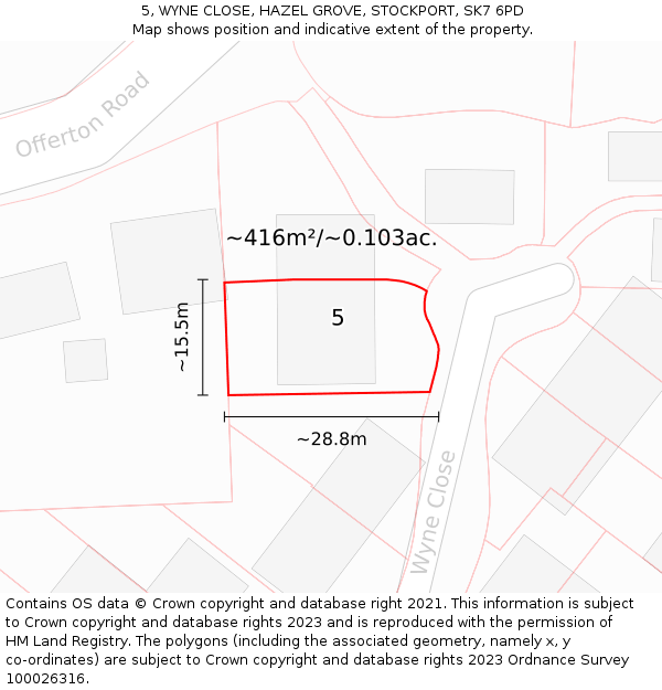5, WYNE CLOSE, HAZEL GROVE, STOCKPORT, SK7 6PD: Plot and title map