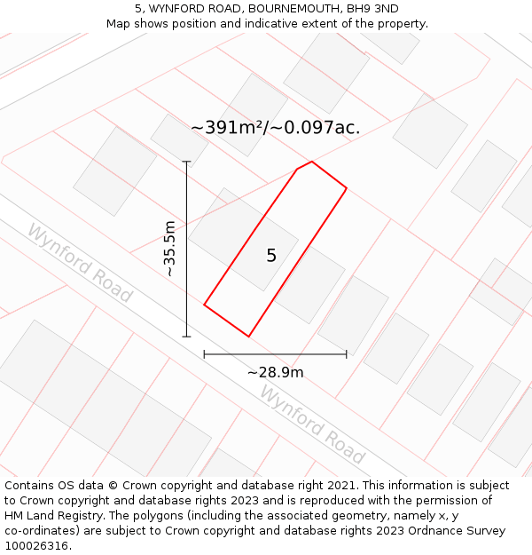 5, WYNFORD ROAD, BOURNEMOUTH, BH9 3ND: Plot and title map