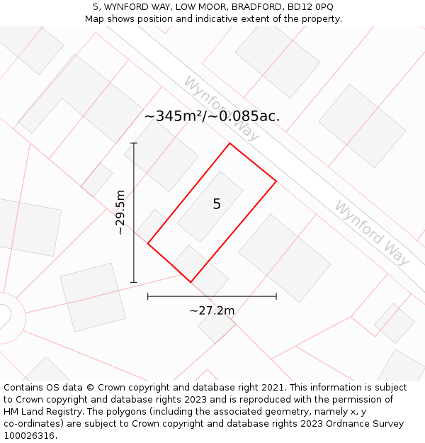 5, WYNFORD WAY, LOW MOOR, BRADFORD, BD12 0PQ: Plot and title map