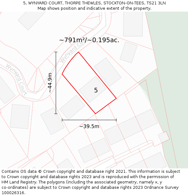 5, WYNYARD COURT, THORPE THEWLES, STOCKTON-ON-TEES, TS21 3LN: Plot and title map