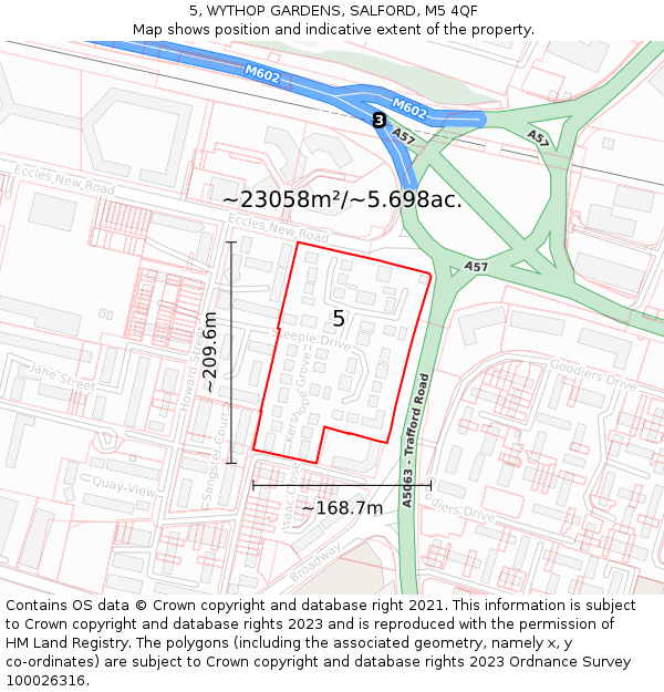 5, WYTHOP GARDENS, SALFORD, M5 4QF: Plot and title map