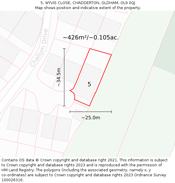 5, WYVIS CLOSE, CHADDERTON, OLDHAM, OL9 0QJ: Plot and title map