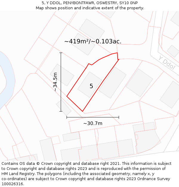 5, Y DDOL, PENYBONTFAWR, OSWESTRY, SY10 0NP: Plot and title map