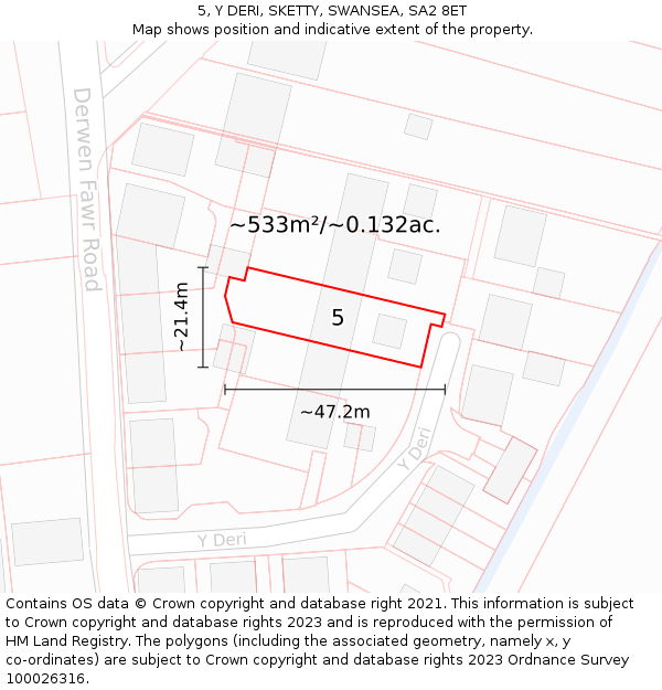 5, Y DERI, SKETTY, SWANSEA, SA2 8ET: Plot and title map