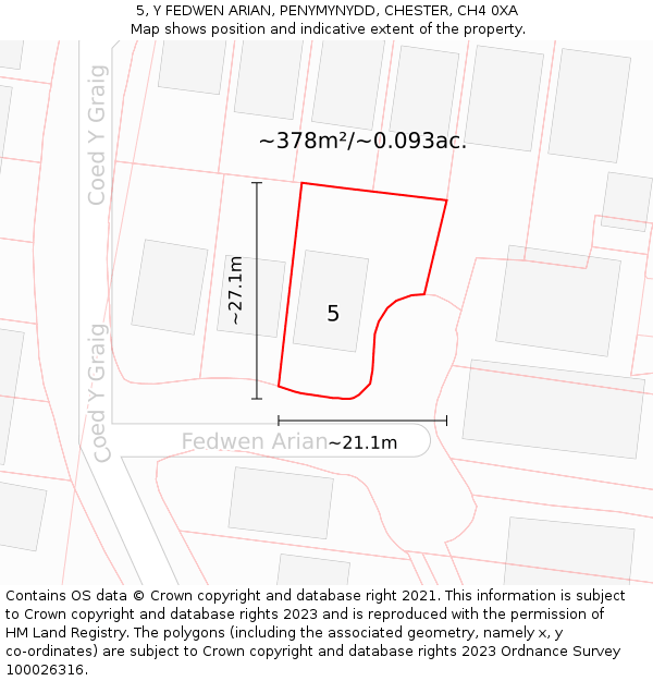 5, Y FEDWEN ARIAN, PENYMYNYDD, CHESTER, CH4 0XA: Plot and title map