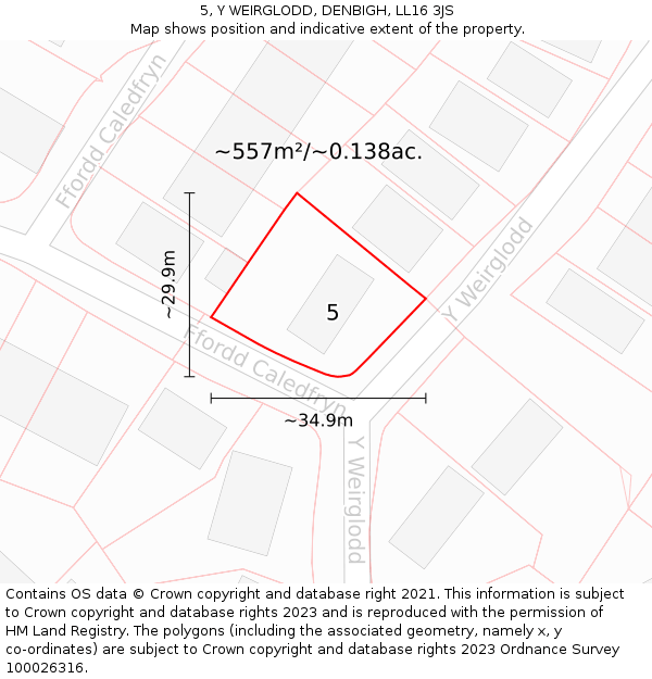 5, Y WEIRGLODD, DENBIGH, LL16 3JS: Plot and title map