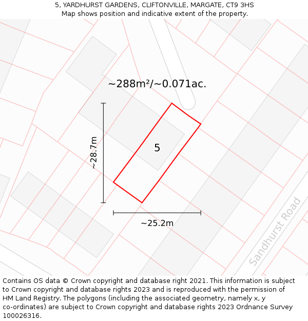 5, YARDHURST GARDENS, CLIFTONVILLE, MARGATE, CT9 3HS: Plot and title map