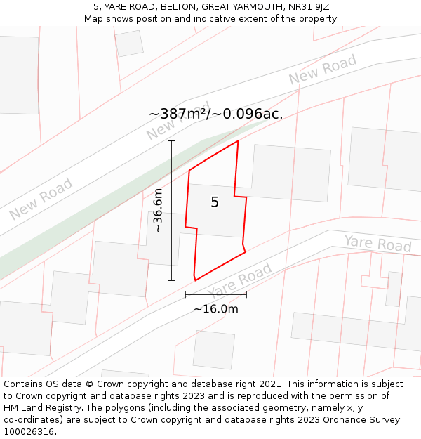 5, YARE ROAD, BELTON, GREAT YARMOUTH, NR31 9JZ: Plot and title map