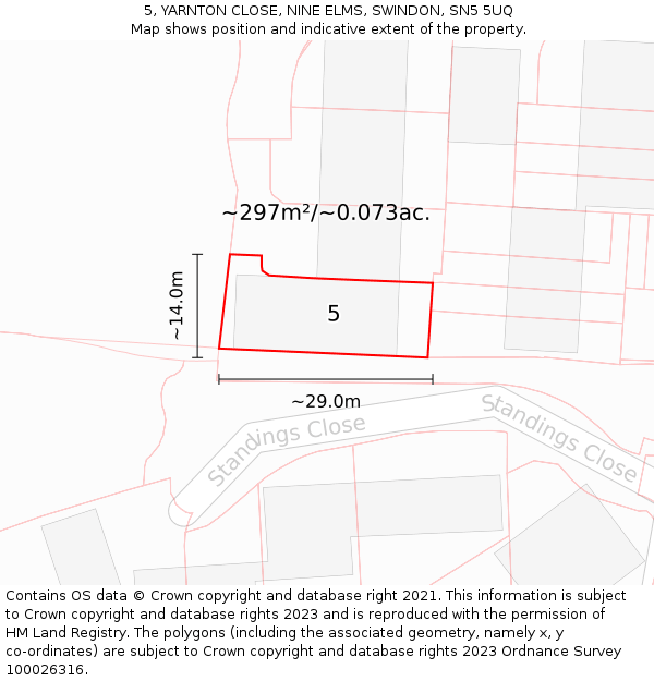 5, YARNTON CLOSE, NINE ELMS, SWINDON, SN5 5UQ: Plot and title map