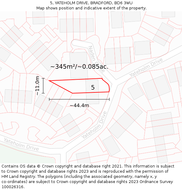 5, YATEHOLM DRIVE, BRADFORD, BD6 3WU: Plot and title map