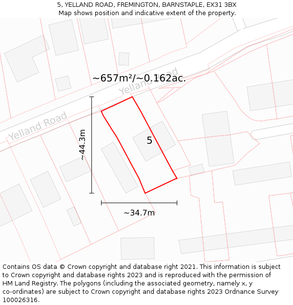 5, YELLAND ROAD, FREMINGTON, BARNSTAPLE, EX31 3BX: Plot and title map