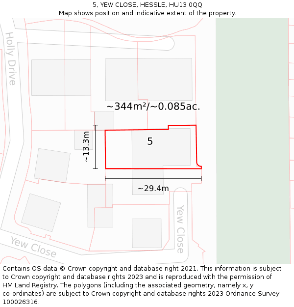 5, YEW CLOSE, HESSLE, HU13 0QQ: Plot and title map