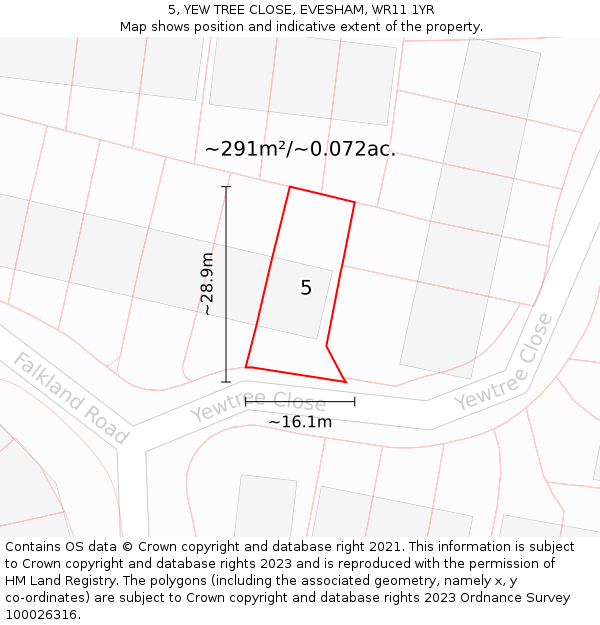 5, YEW TREE CLOSE, EVESHAM, WR11 1YR: Plot and title map
