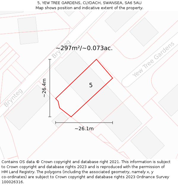 5, YEW TREE GARDENS, CLYDACH, SWANSEA, SA6 5AU: Plot and title map