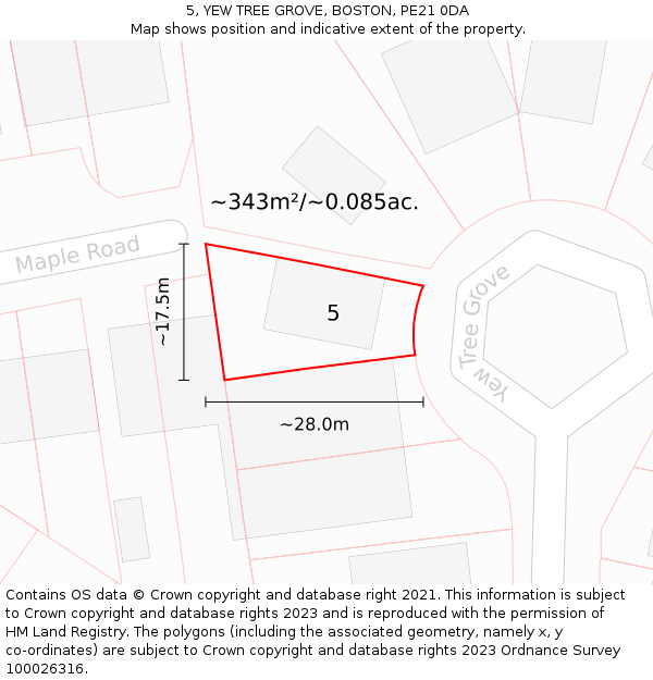 5, YEW TREE GROVE, BOSTON, PE21 0DA: Plot and title map