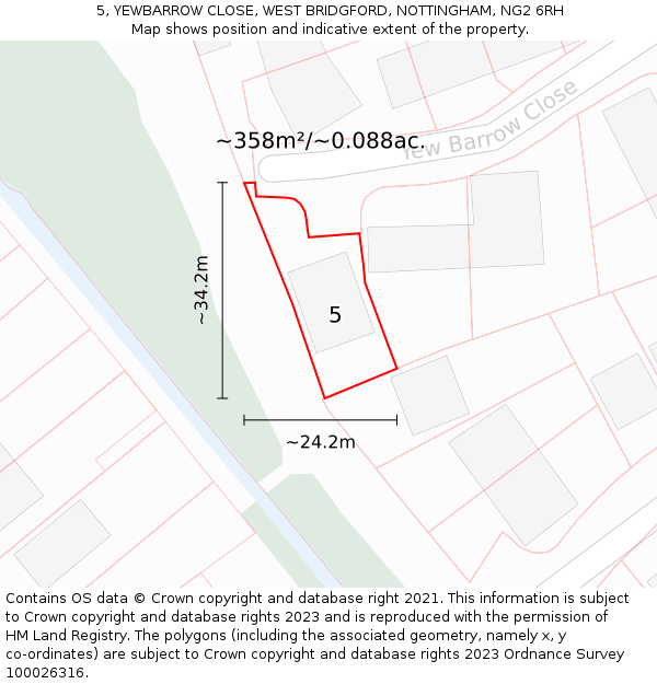 5, YEWBARROW CLOSE, WEST BRIDGFORD, NOTTINGHAM, NG2 6RH: Plot and title map