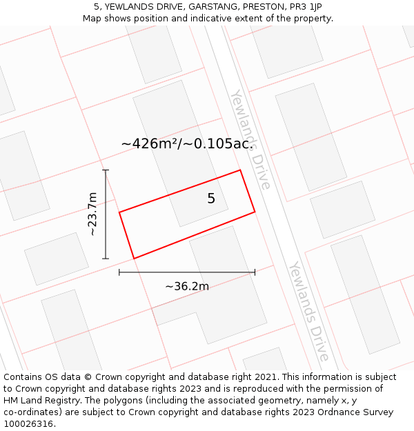 5, YEWLANDS DRIVE, GARSTANG, PRESTON, PR3 1JP: Plot and title map