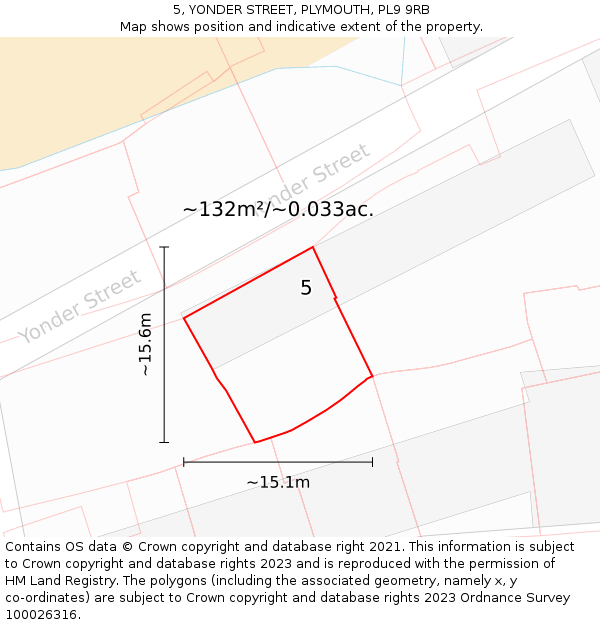 5, YONDER STREET, PLYMOUTH, PL9 9RB: Plot and title map