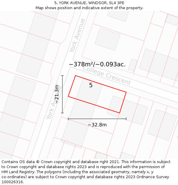 5, YORK AVENUE, WINDSOR, SL4 3PE: Plot and title map