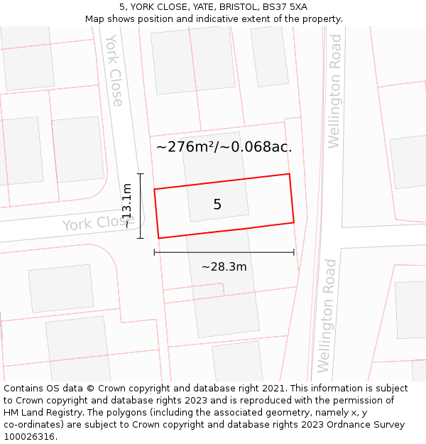5, YORK CLOSE, YATE, BRISTOL, BS37 5XA: Plot and title map