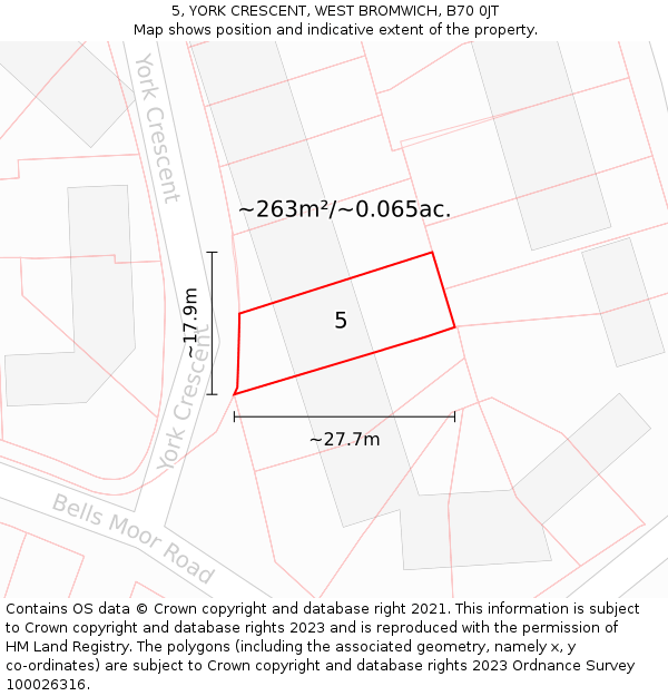 5, YORK CRESCENT, WEST BROMWICH, B70 0JT: Plot and title map