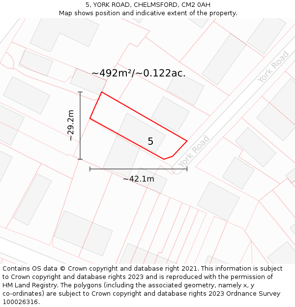 5, YORK ROAD, CHELMSFORD, CM2 0AH: Plot and title map