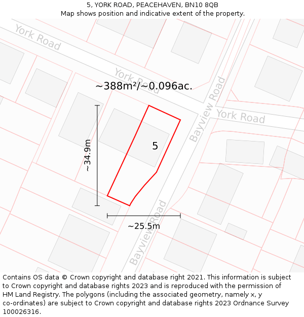 5, YORK ROAD, PEACEHAVEN, BN10 8QB: Plot and title map