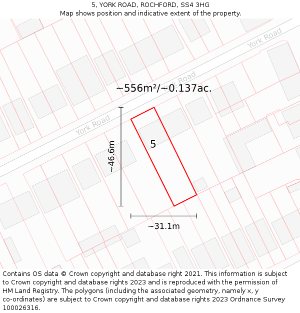 5, YORK ROAD, ROCHFORD, SS4 3HG: Plot and title map