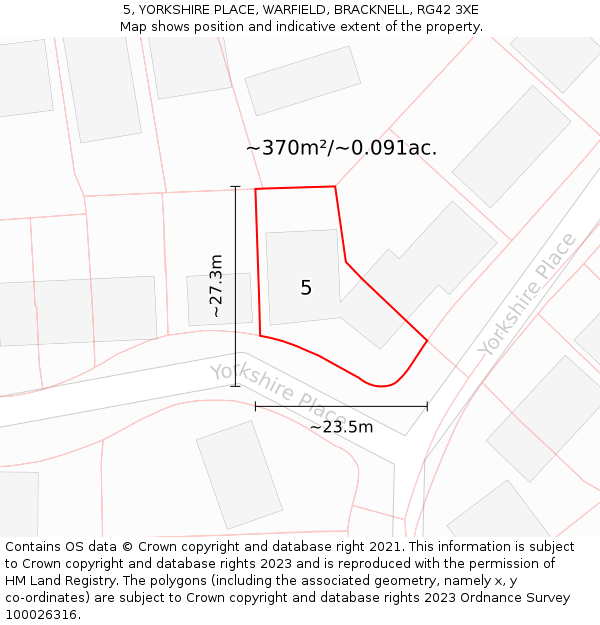 5, YORKSHIRE PLACE, WARFIELD, BRACKNELL, RG42 3XE: Plot and title map